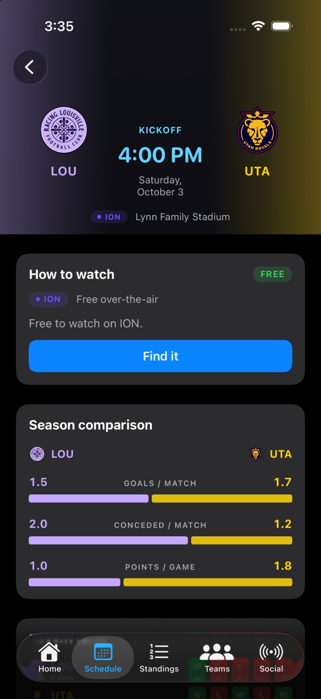 How To Watch screen showing where to find the broadcast