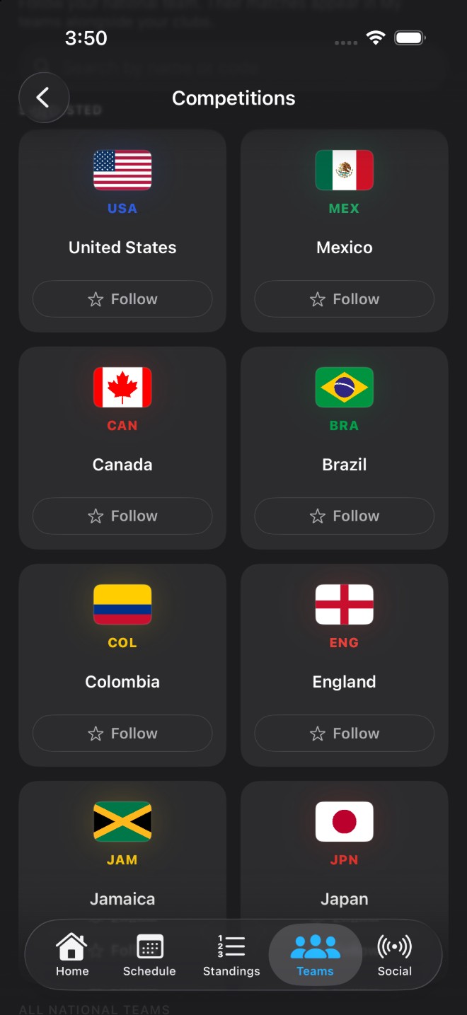 108 national teams from around the world to follow